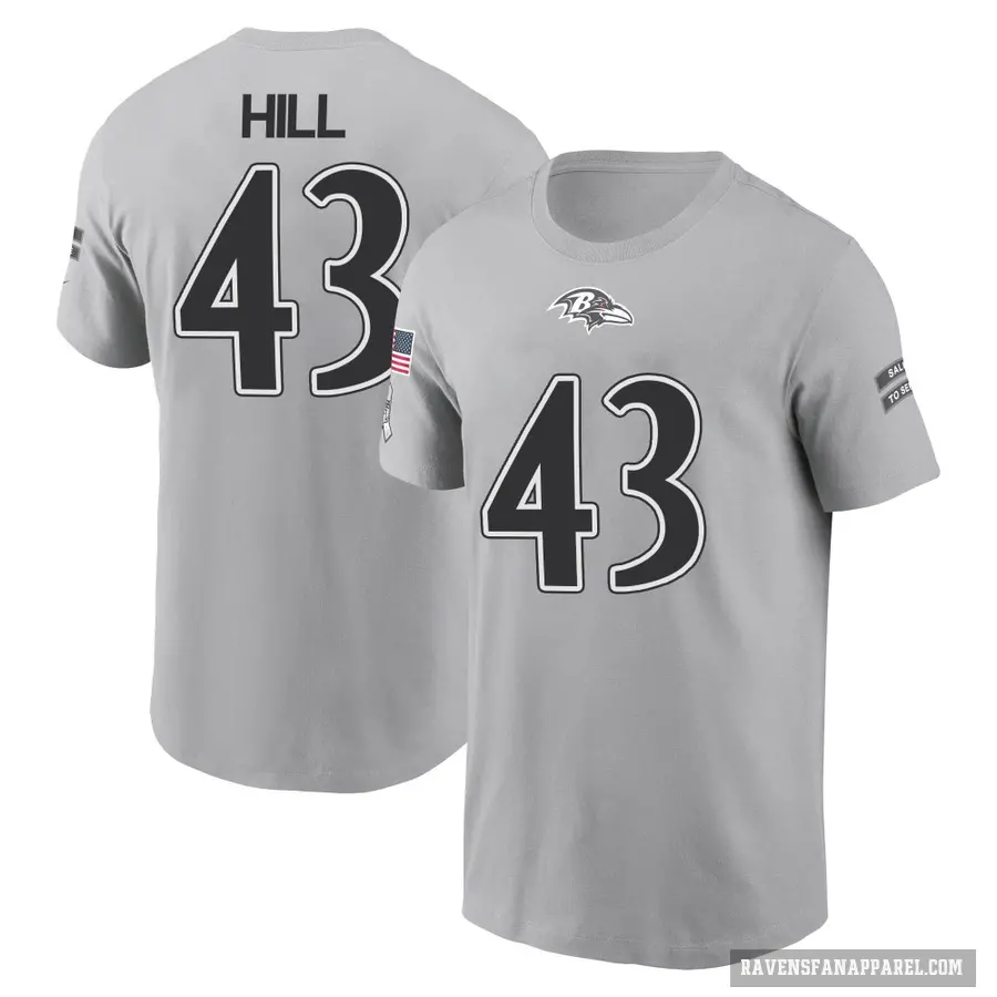 Men's ＃43 Justice Hill Baltimore Ravens Gray 2024 Salute to Service T-Shirt