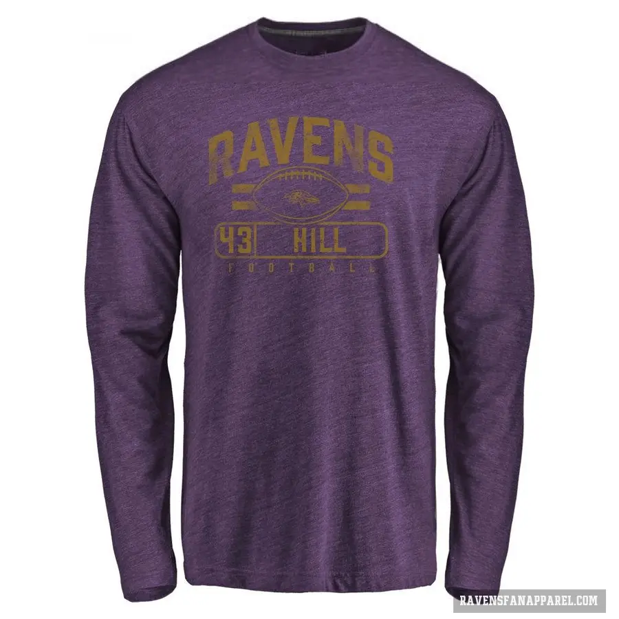 Men's ＃43 Justice Hill Baltimore Ravens Purple Flanker Long Sleeve T-Shirt