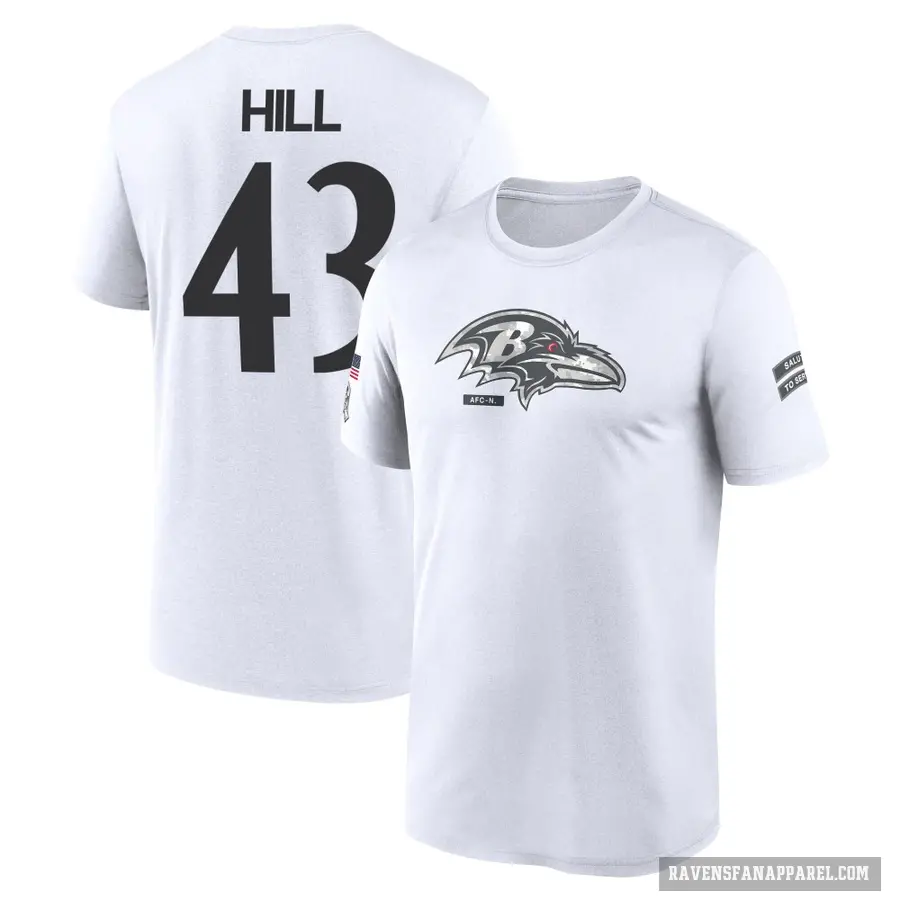 Men's ＃43 Justice Hill Baltimore Ravens White 2024 Salute to Service Performance T-Shirt