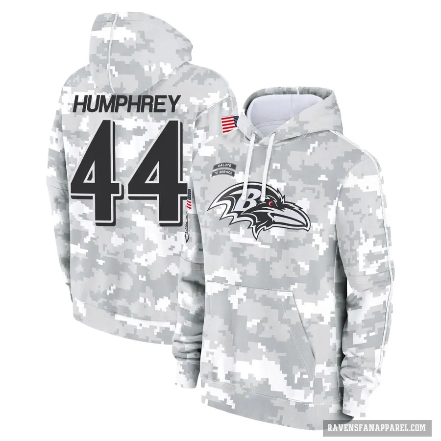 Men's ＃44 Marlon Humphrey Baltimore Ravens Arctic Camo 2024 Salute to Service Club Fleece Pullover Hoodie