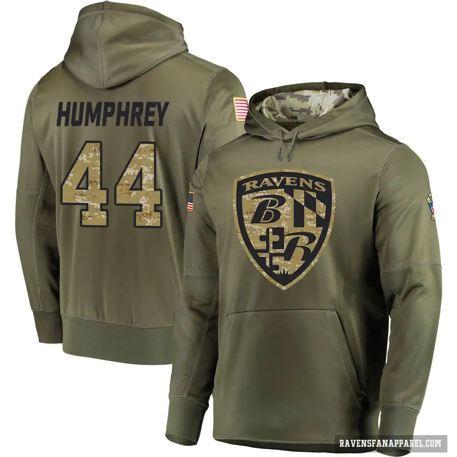 Men's ＃44 Marlon Humphrey Baltimore Ravens Olive Salute to Service Pullover Hoodie