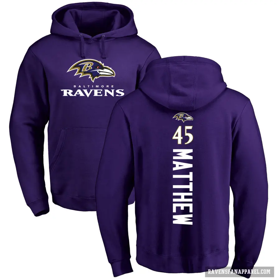 Men's ＃45 Christian Matthew Baltimore Ravens Purple Pro Line by Branded Backer Pullover Hoodie