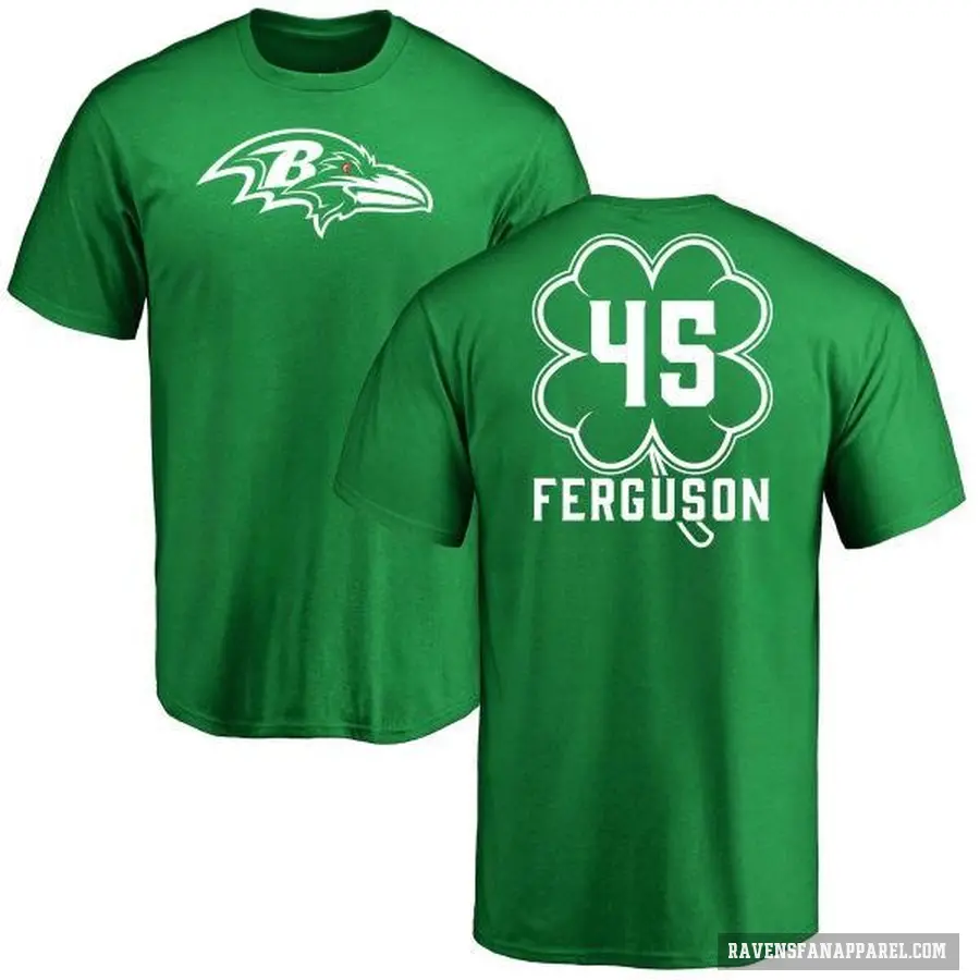 Men's ＃45 Jaylon Ferguson Baltimore Ravens Green St. Patrick's Day T-Shirt