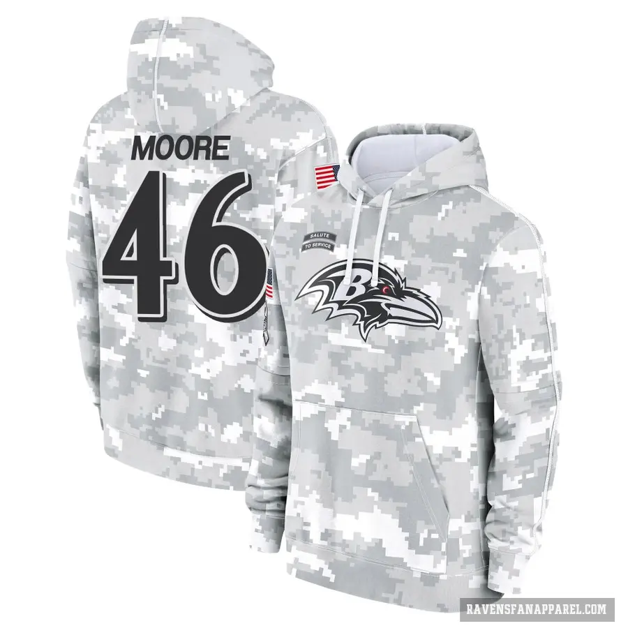 Men's ＃46 Nick Moore Baltimore Ravens Arctic Camo 2024 Salute to Service Club Fleece Pullover Hoodie