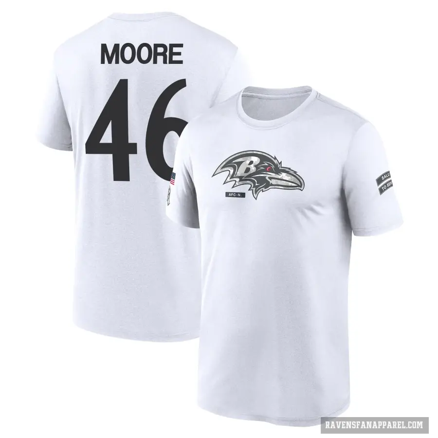 Men's ＃46 Nick Moore Baltimore Ravens White 2024 Salute to Service Performance T-Shirt