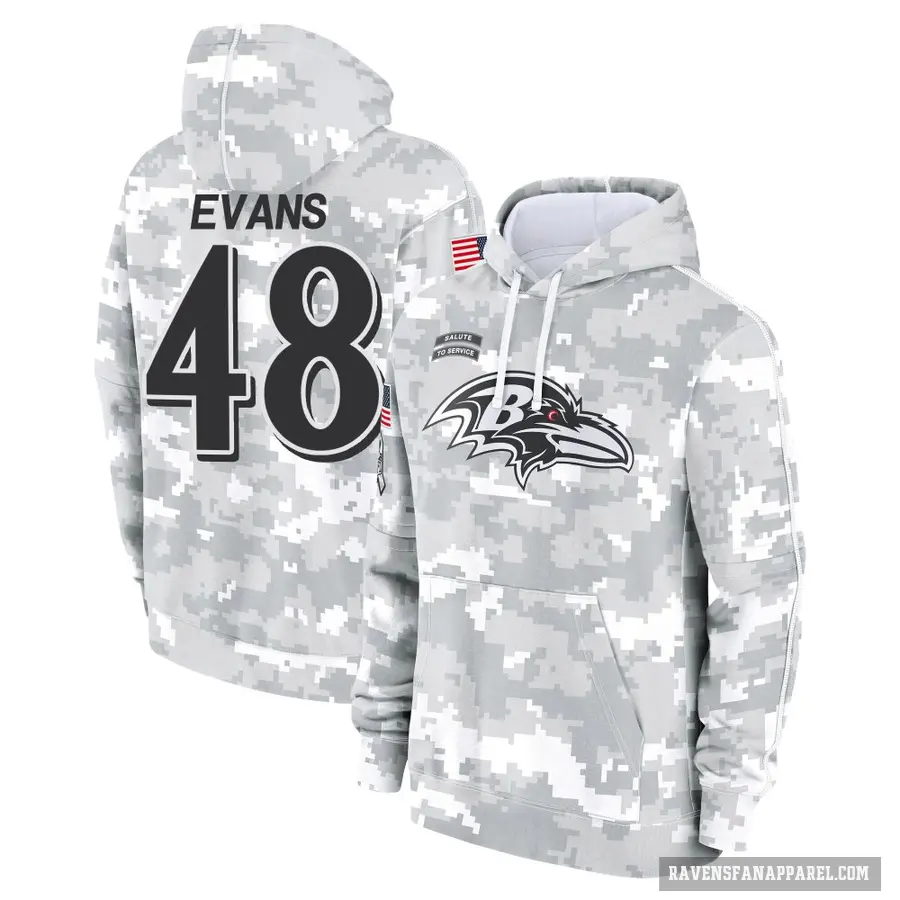 Men's ＃48 Joe Evans Baltimore Ravens Arctic Camo 2024 Salute to Service Club Fleece Pullover Hoodie