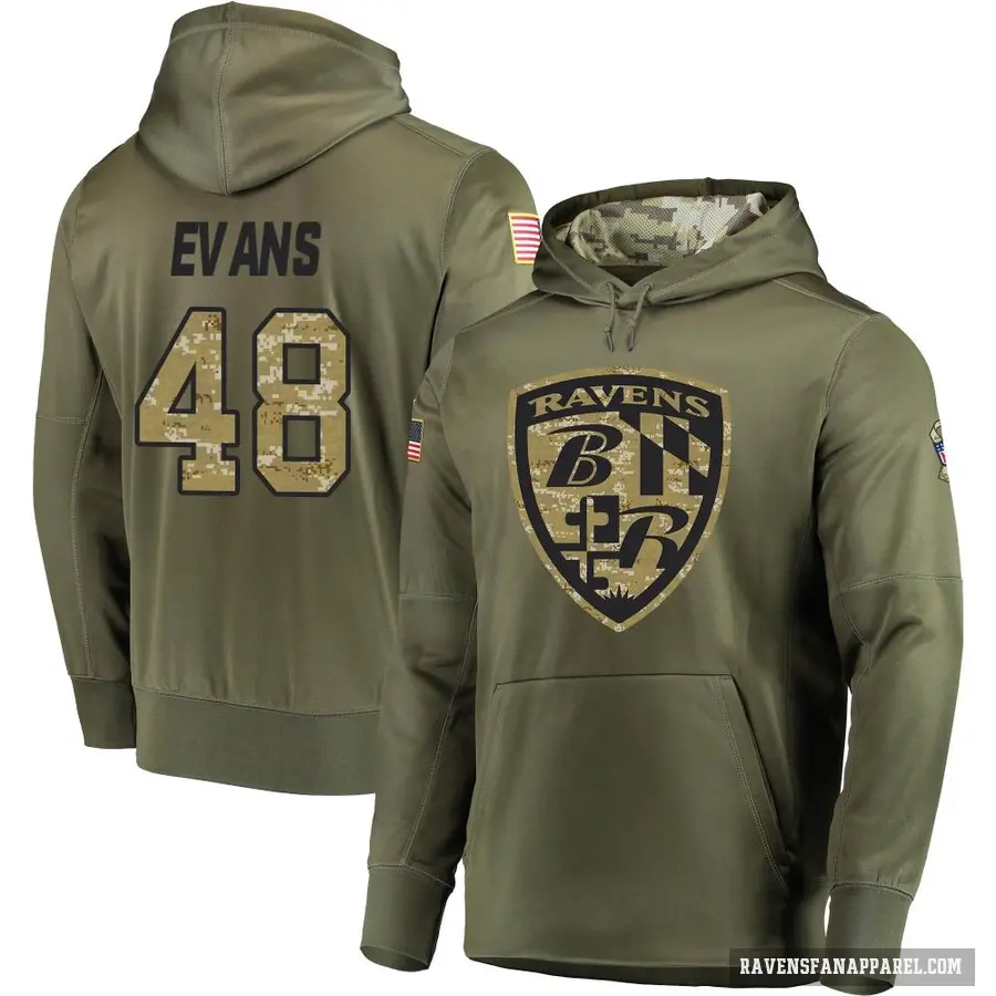 Men's ＃48 Joe Evans Baltimore Ravens Olive Salute to Service Pullover Hoodie