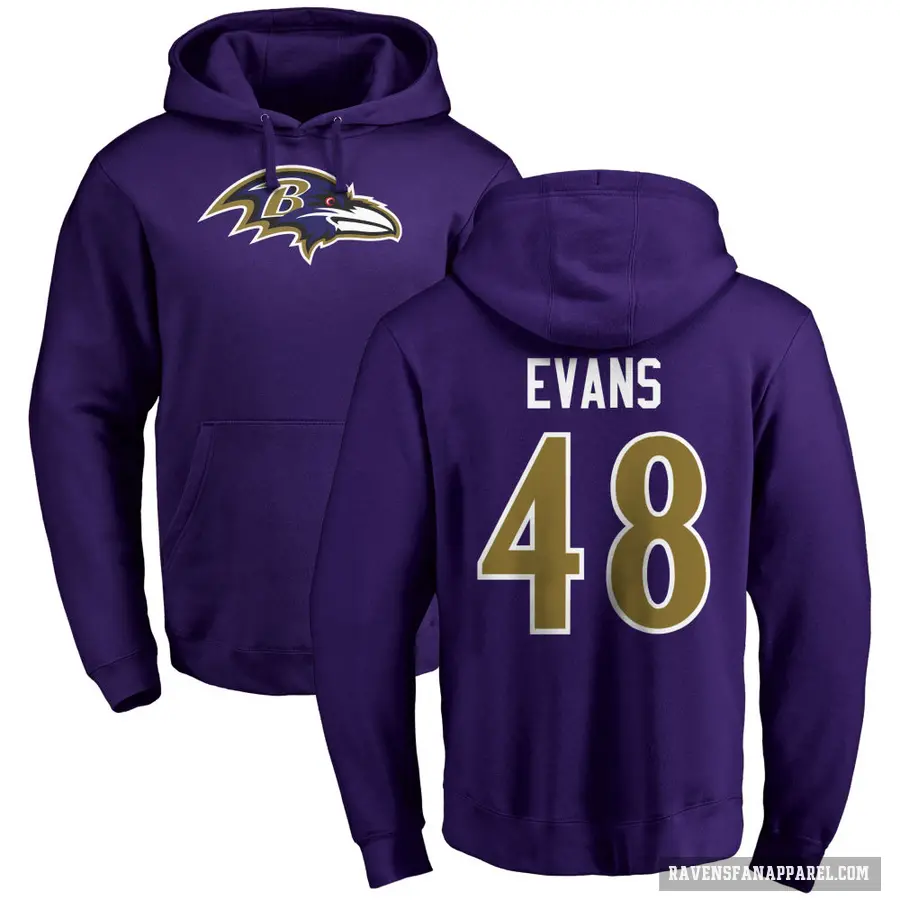 Men's ＃48 Joe Evans Baltimore Ravens Purple Pro Line by Branded Name & Number Logo Pullover Hoodie