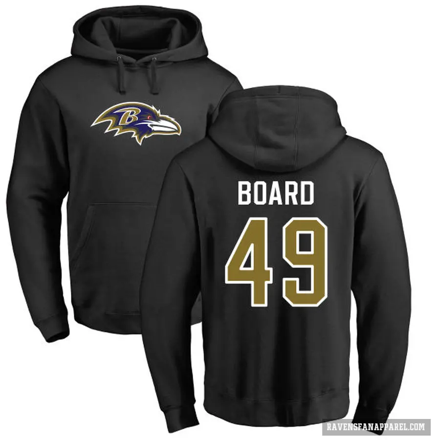 Men's ＃49 Chris Board Baltimore Ravens Black Pro Line Name & Number Logo Pullover Hoodie