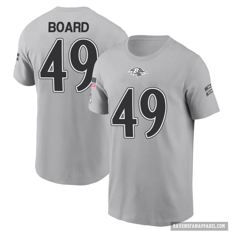 Men's ＃49 Chris Board Baltimore Ravens Gray 2024 Salute to Service T-Shirt