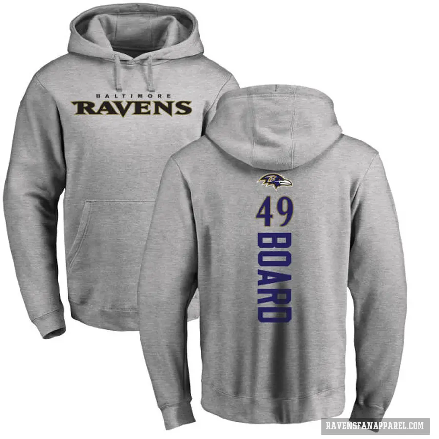 Men's ＃49 Chris Board Baltimore Ravens Pro Line Ash Backer Pullover Hoodie