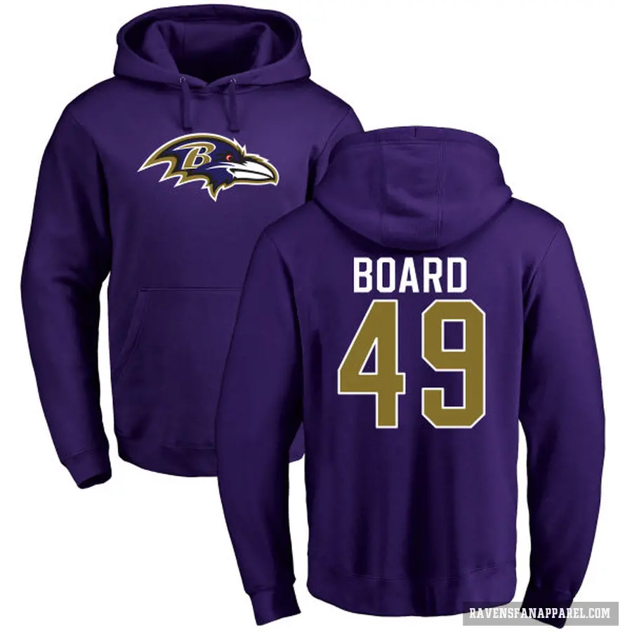 Men's ＃49 Chris Board Baltimore Ravens Purple Pro Line by Branded Name & Number Logo Pullover Hoodie