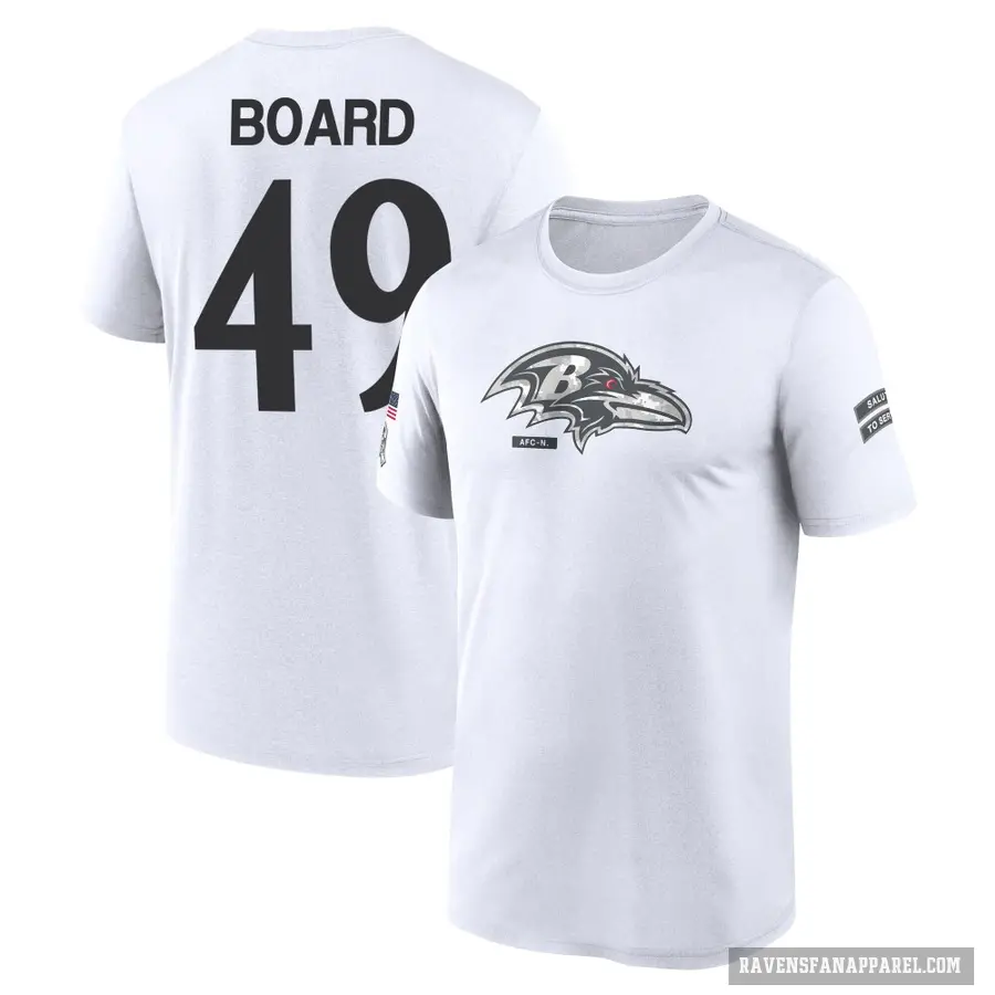 Men's ＃49 Chris Board Baltimore Ravens White 2024 Salute to Service Performance T-Shirt