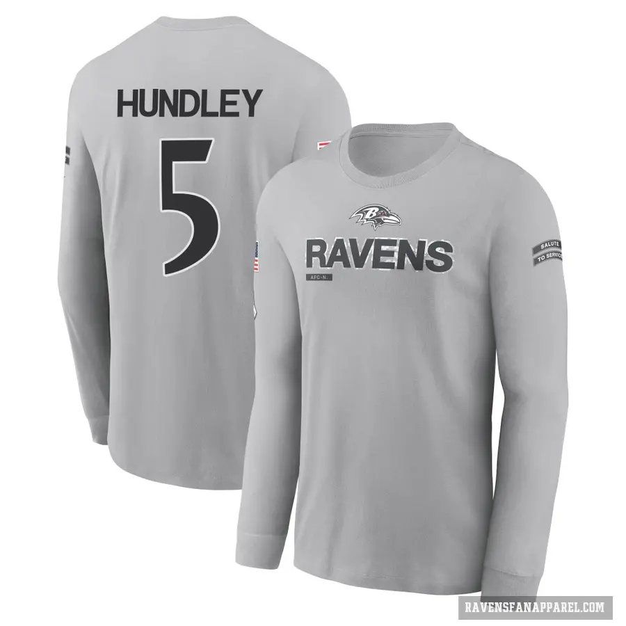 Men's ＃5 Brett Hundley Baltimore Ravens Gray 2024 Salute to Service Long Sleeve T-Shirt