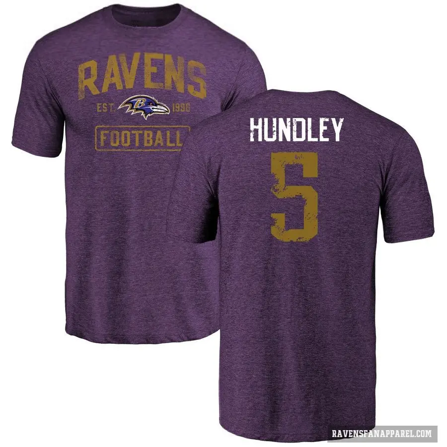 Men's ＃5 Brett Hundley Baltimore Ravens Purple Distressed T-Shirt