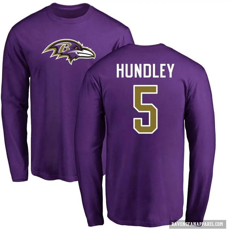 Men's ＃5 Brett Hundley Baltimore Ravens Purple Logo Long Sleeve T-Shirt