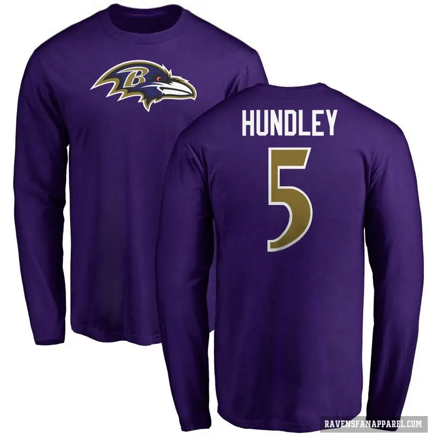 Men's ＃5 Brett Hundley Baltimore Ravens Purple Logo Long Sleeve T-Shirt