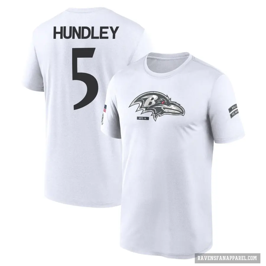 Men's ＃5 Brett Hundley Baltimore Ravens White 2024 Salute to Service Performance T-Shirt