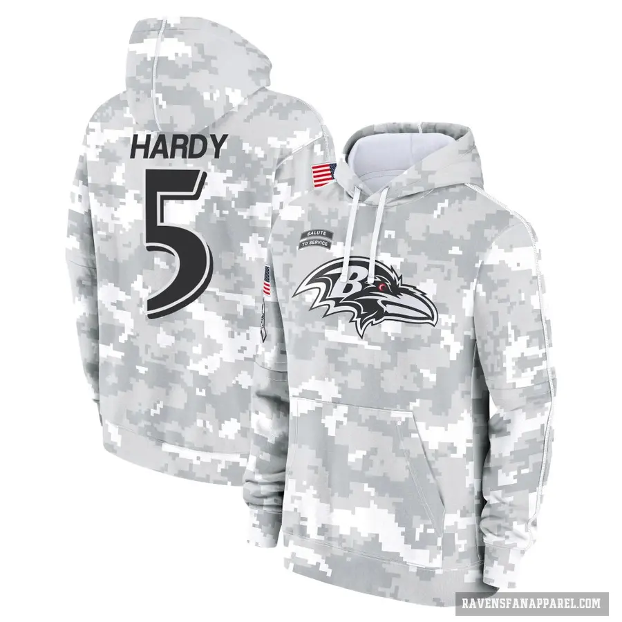 Men's ＃5 DeAngelo Hardy Baltimore Ravens Arctic Camo 2024 Salute to Service Club Fleece Pullover Hoodie