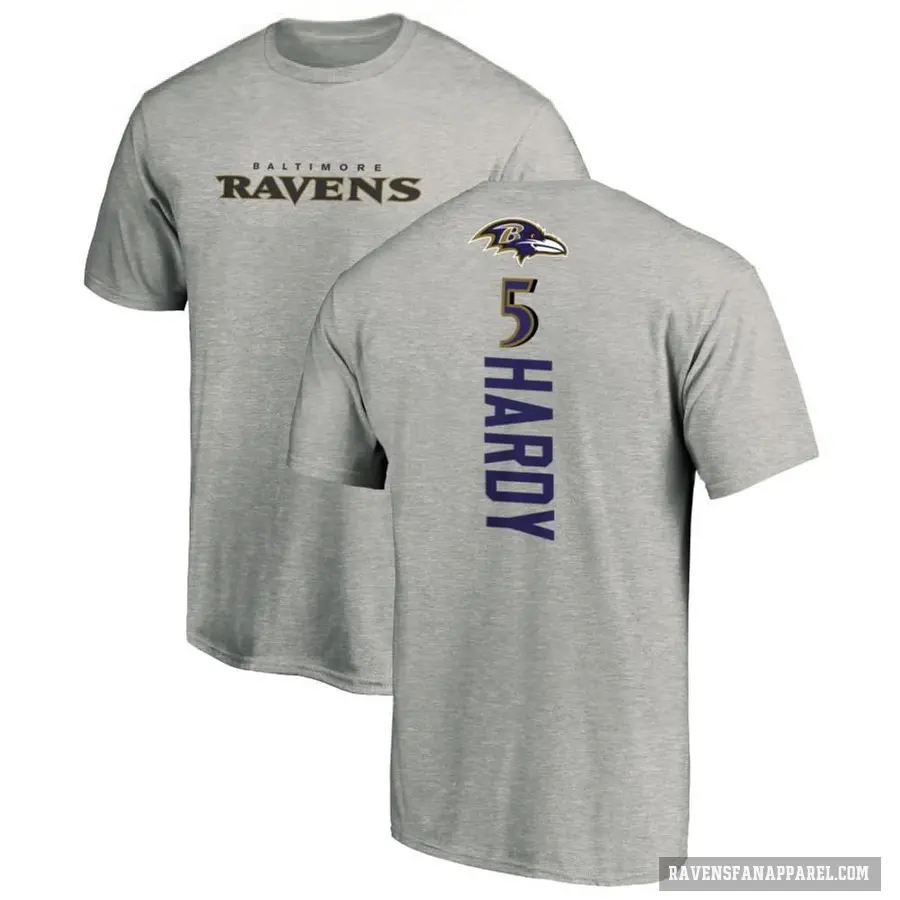 Men's ＃5 DeAngelo Hardy Baltimore Ravens Ash Backer T-Shirt