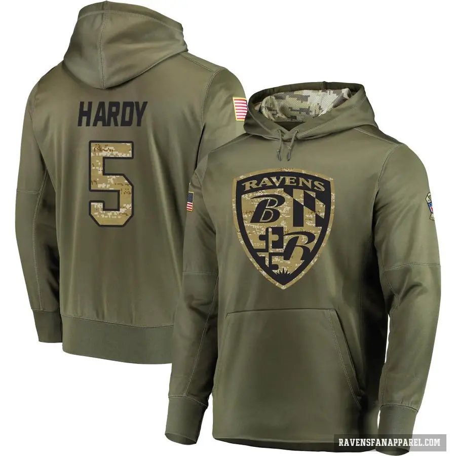 Men's ＃5 DeAngelo Hardy Baltimore Ravens Olive Salute to Service Pullover Hoodie