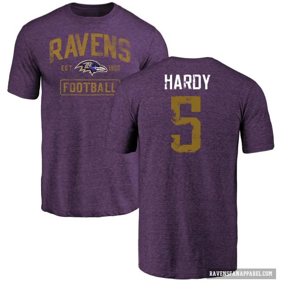 Men's ＃5 DeAngelo Hardy Baltimore Ravens Purple Distressed T-Shirt