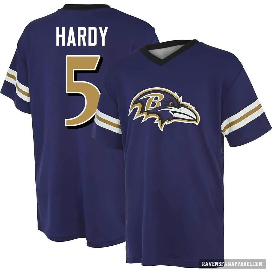 Men's ＃5 DeAngelo Hardy Baltimore Ravens Purple Game Day V-Neck T-Shirt