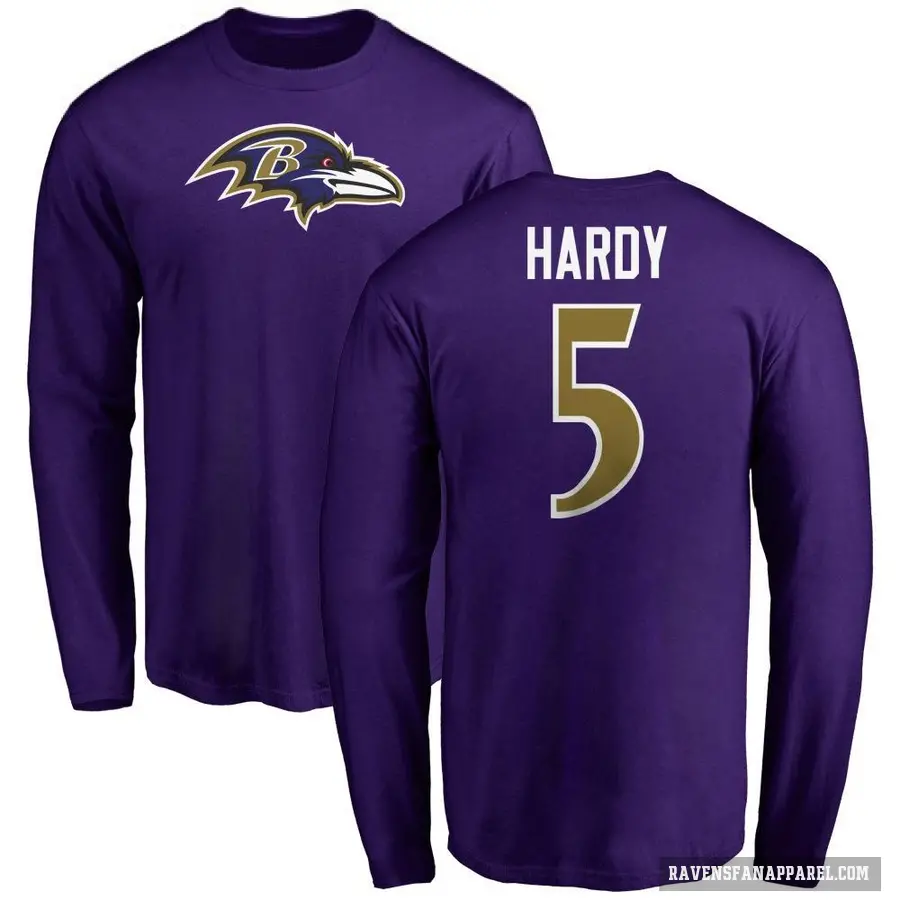 Men's ＃5 DeAngelo Hardy Baltimore Ravens Purple Logo Long Sleeve T-Shirt