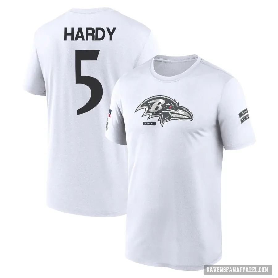 Men's ＃5 DeAngelo Hardy Baltimore Ravens White 2024 Salute to Service Performance T-Shirt