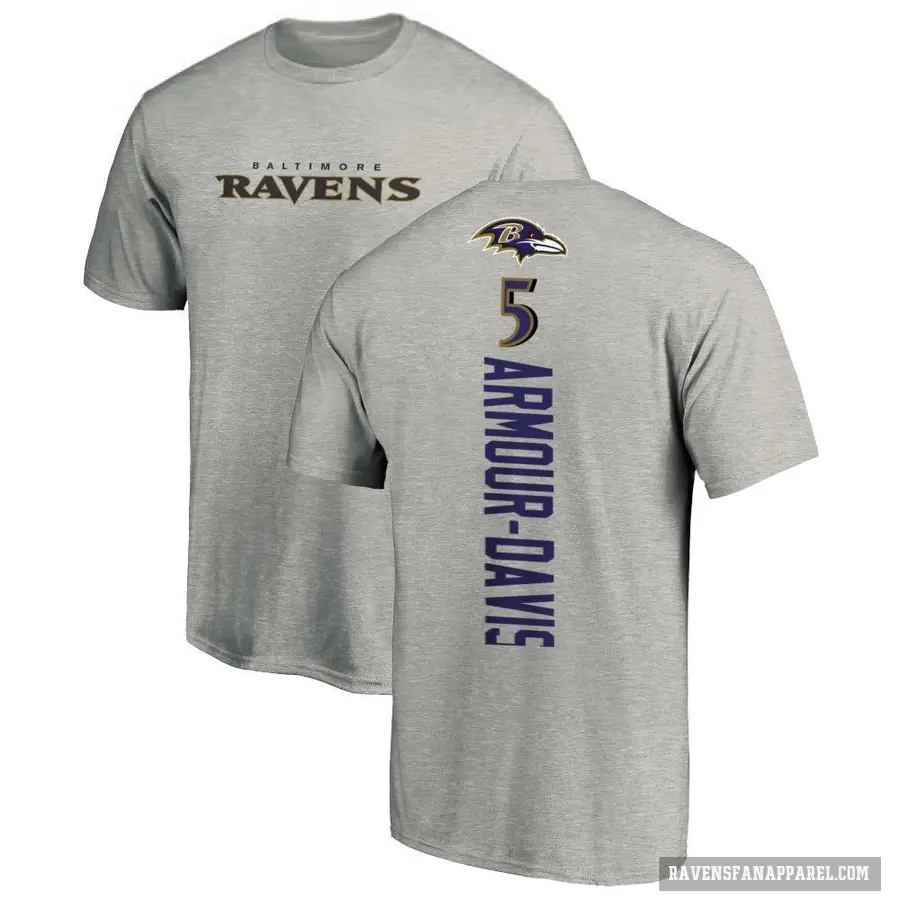 Men's ＃5 Jalyn Armour-Davis Baltimore Ravens Ash Backer T-Shirt