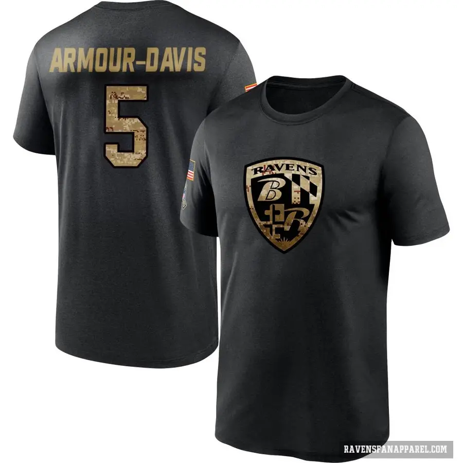 Men's ＃5 Jalyn Armour-Davis Baltimore Ravens Black 2020 Salute To Service Performance T-Shirt