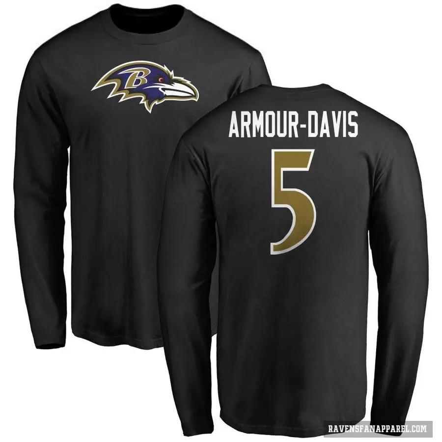 Men's ＃5 Jalyn Armour-Davis Baltimore Ravens Black Logo Long Sleeve T-Shirt