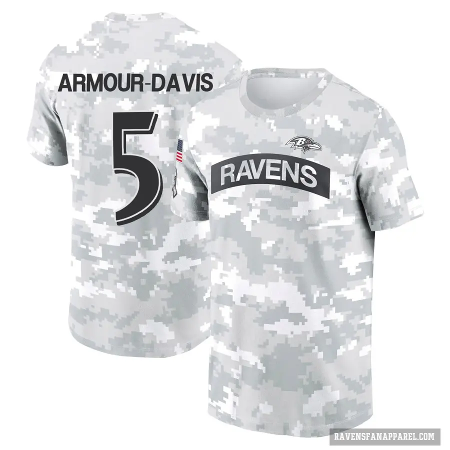 Men's ＃5 Jalyn Armour-Davis Baltimore Ravens Camo Arctic 2024 Salute to Service Performance T-Shirt