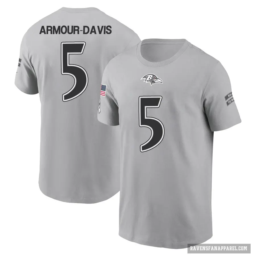 Men's ＃5 Jalyn Armour-Davis Baltimore Ravens Gray 2024 Salute to Service T-Shirt