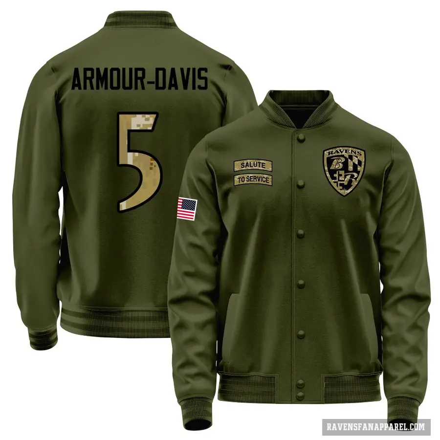 Men's ＃5 Jalyn Armour-Davis Baltimore Ravens Olive Salute to Service Sideline Performance Jacket