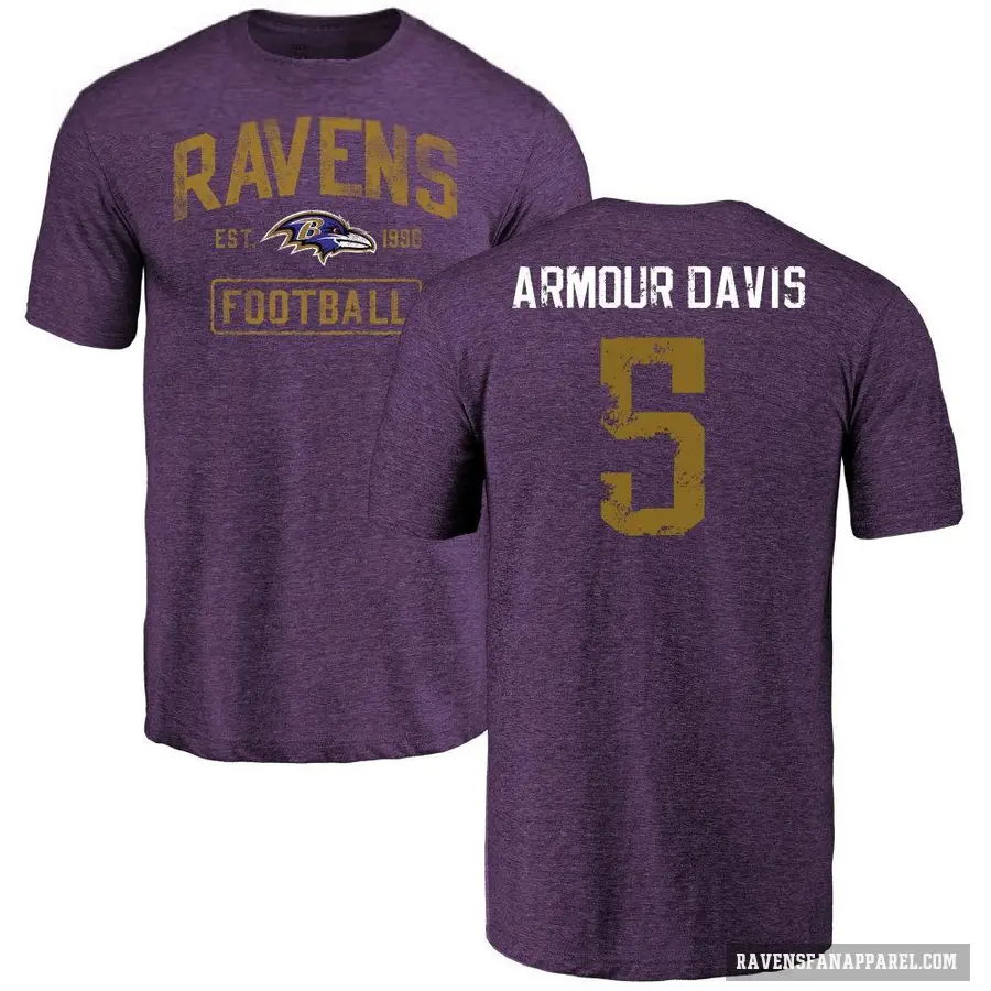 Men's ＃5 Jalyn Armour-Davis Baltimore Ravens Purple Distressed T-Shirt