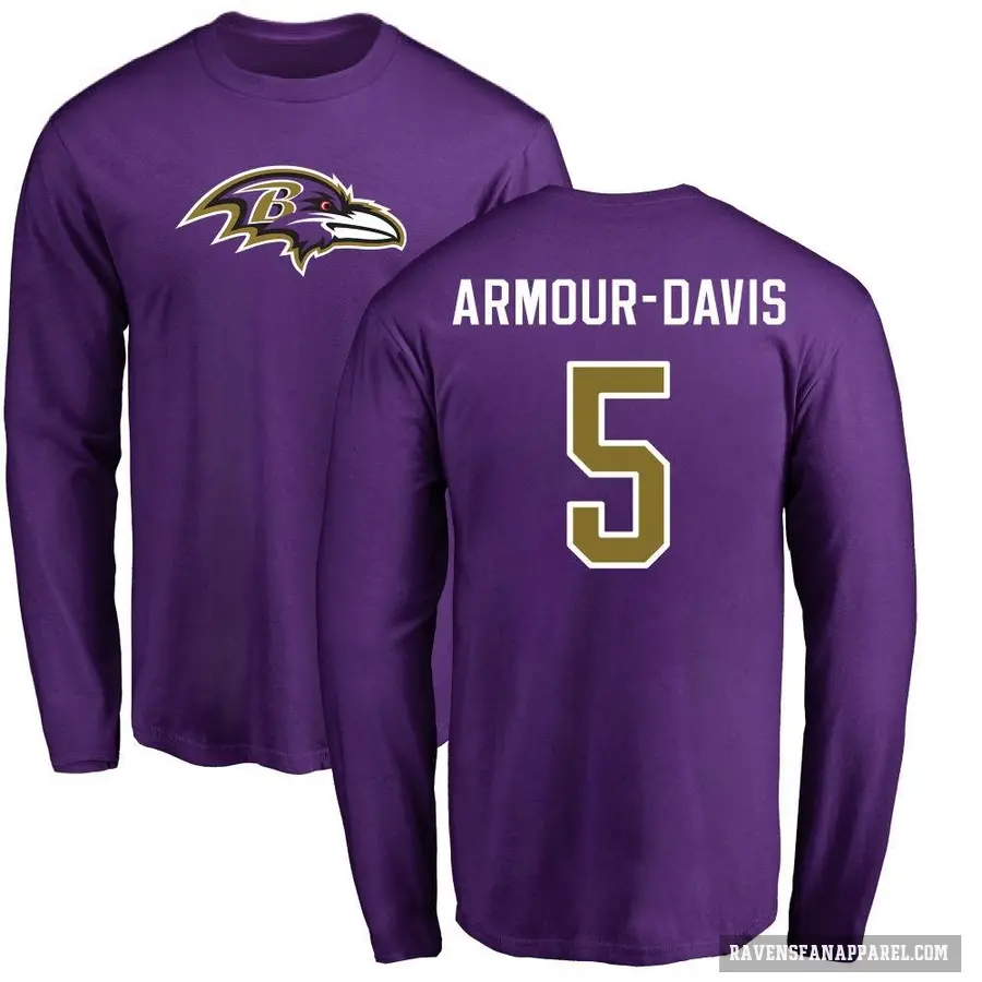 Men's ＃5 Jalyn Armour-Davis Baltimore Ravens Purple Logo Long Sleeve T-Shirt