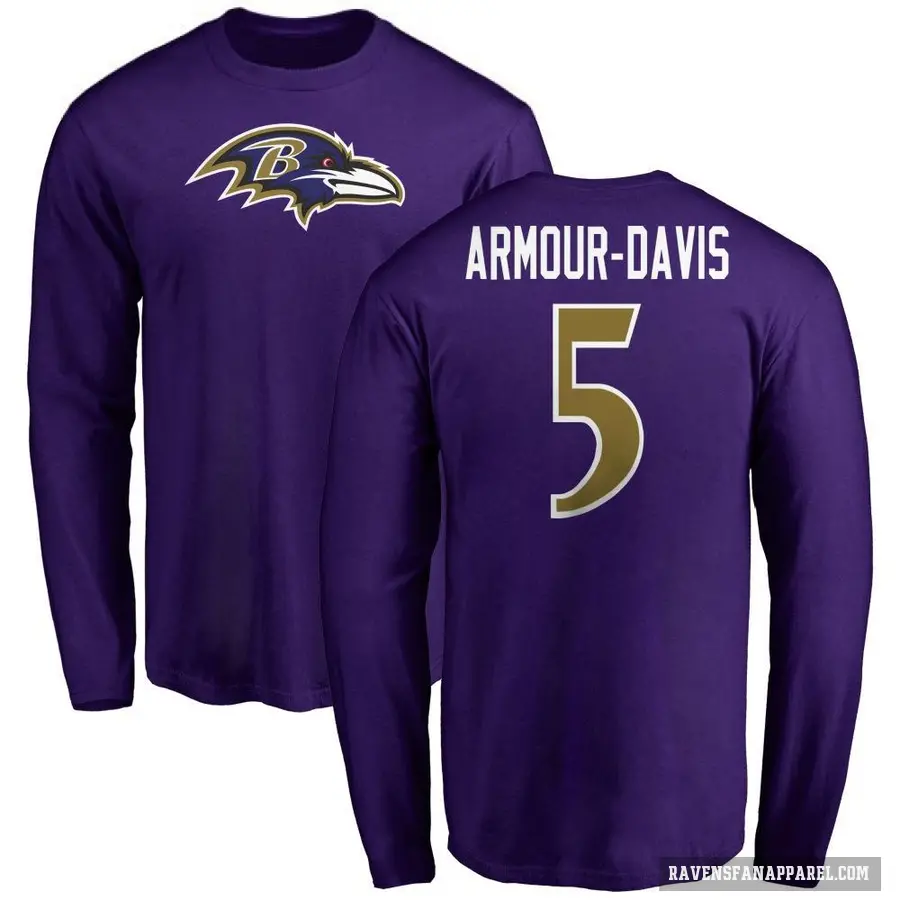 Men's ＃5 Jalyn Armour-Davis Baltimore Ravens Purple Logo Long Sleeve T-Shirt