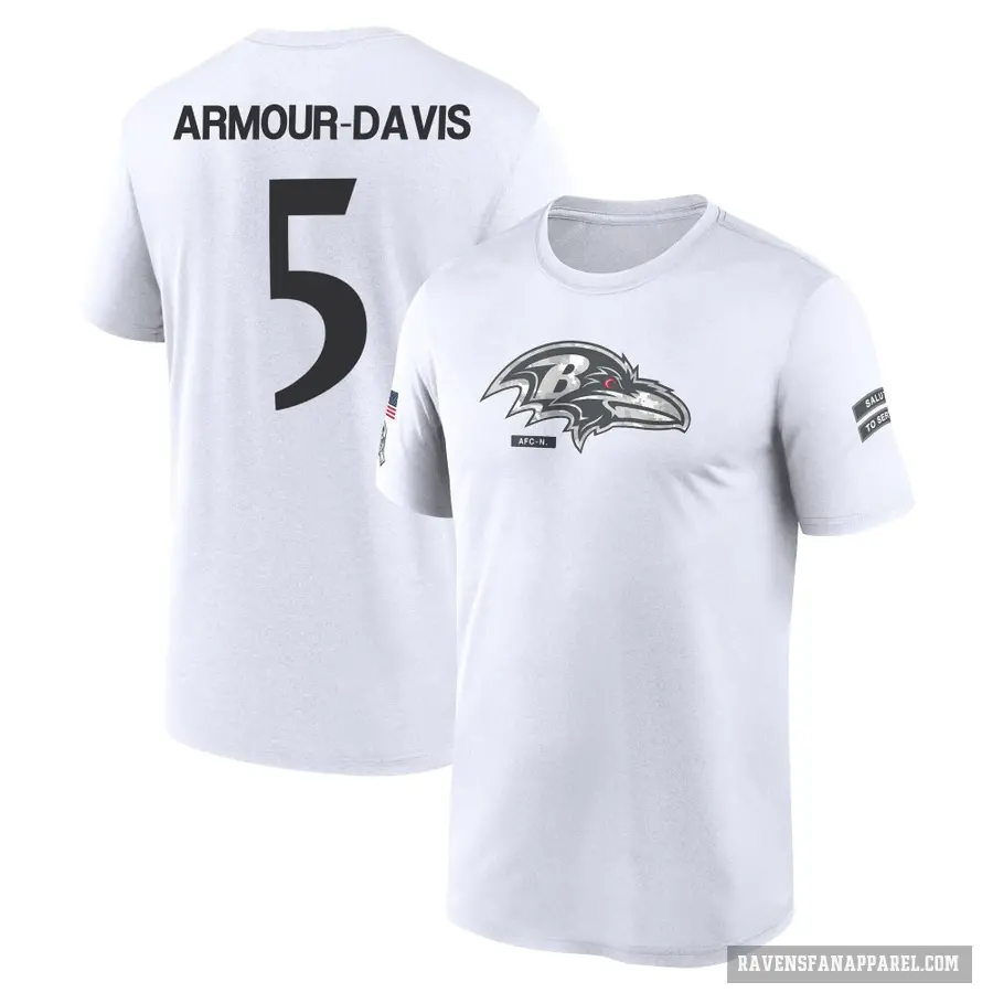 Men's ＃5 Jalyn Armour-Davis Baltimore Ravens White 2024 Salute to Service Performance T-Shirt