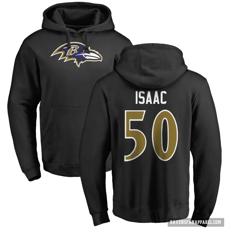 Men's ＃50 Adisa Isaac Baltimore Ravens Black Pro Line Name & Number Logo Pullover Hoodie