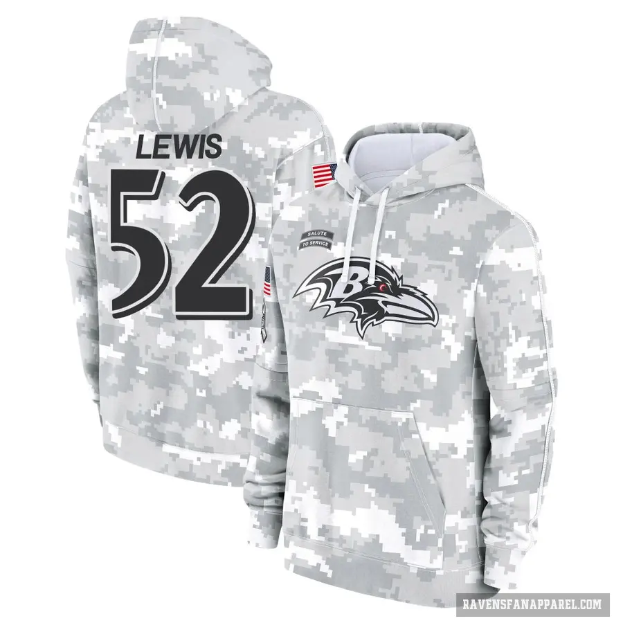 Men's ＃52 Ray Lewis Baltimore Ravens Arctic Camo 2024 Salute to Service Club Fleece Pullover Hoodie