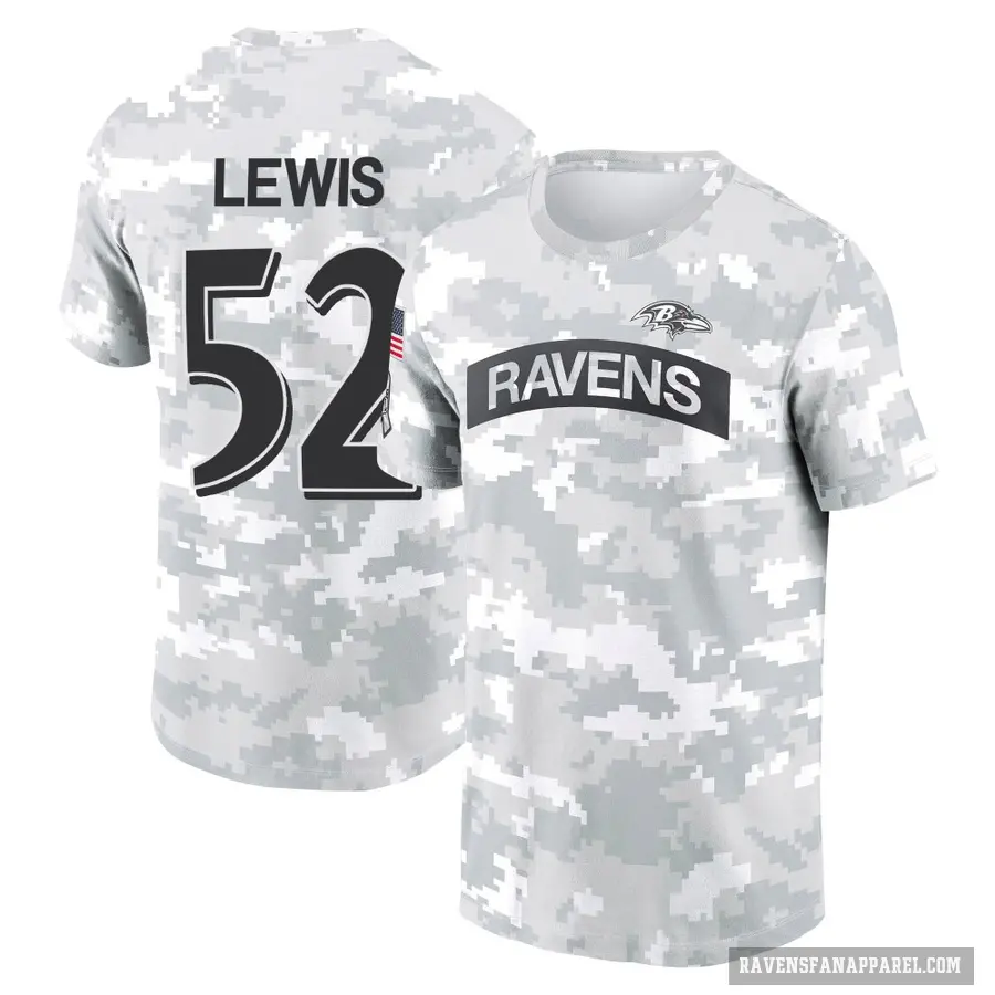 Men's ＃52 Ray Lewis Baltimore Ravens Camo Arctic 2024 Salute to Service Performance T-Shirt