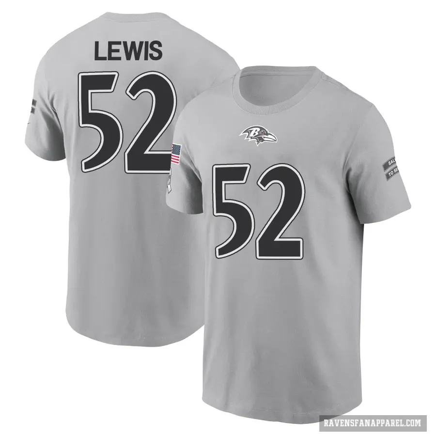 Men's ＃52 Ray Lewis Baltimore Ravens Gray 2024 Salute to Service T-Shirt