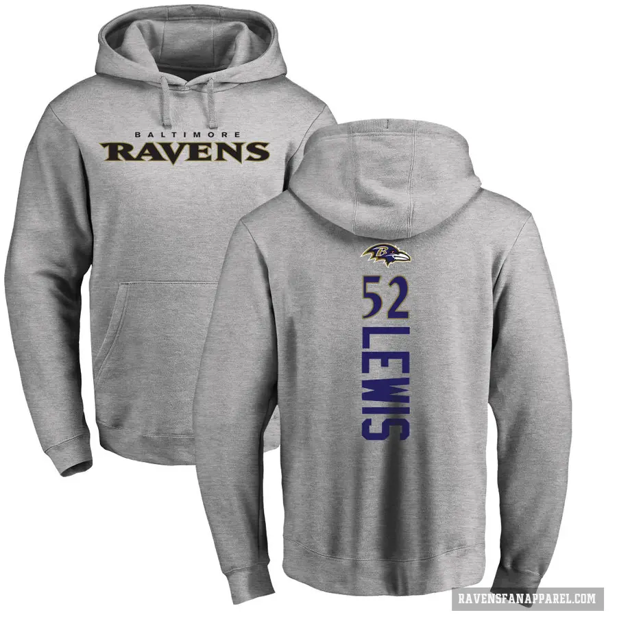 Men's ＃52 Ray Lewis Baltimore Ravens Pro Line Ash Backer Pullover Hoodie