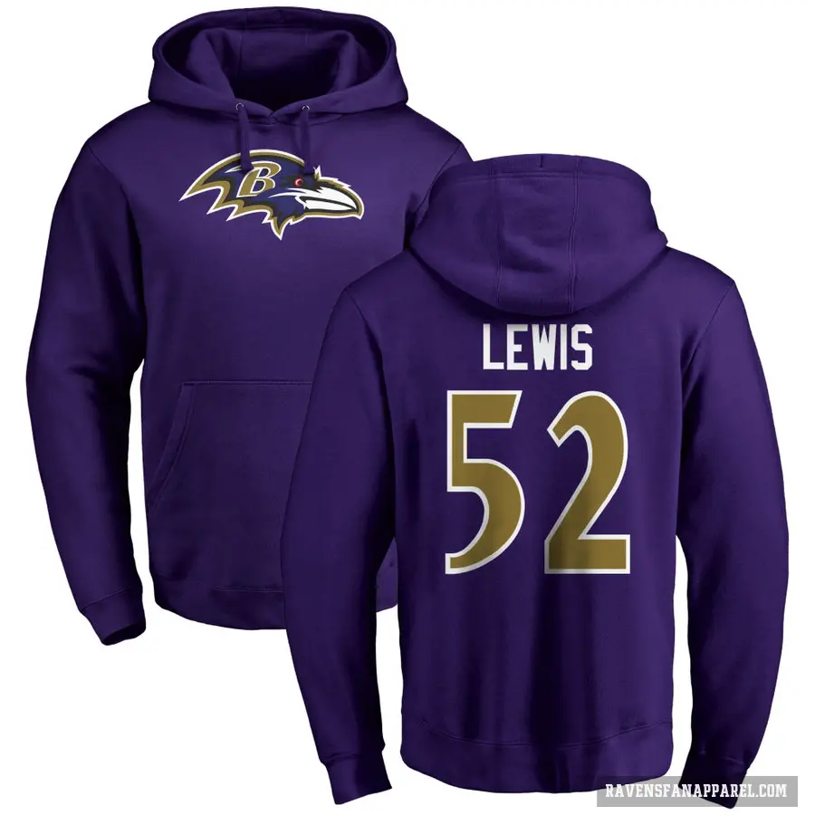 Men's ＃52 Ray Lewis Baltimore Ravens Purple Pro Line by Branded Name & Number Logo Pullover Hoodie