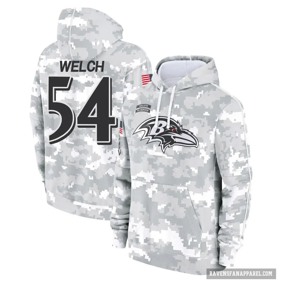 Men's ＃54 Kristian Welch Baltimore Ravens Arctic Camo 2024 Salute to Service Club Fleece Pullover Hoodie