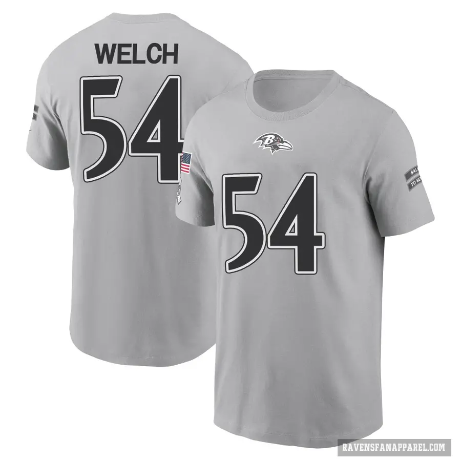 Men's ＃54 Kristian Welch Baltimore Ravens Gray 2024 Salute to Service T-Shirt