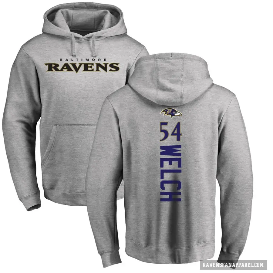 Men's ＃54 Kristian Welch Baltimore Ravens Pro Line Ash Backer Pullover Hoodie