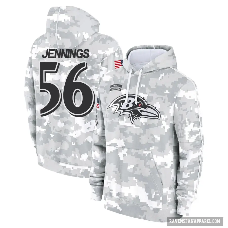 Men's ＃56 Deion Jennings Baltimore Ravens Arctic Camo 2024 Salute to Service Club Fleece Pullover Hoodie