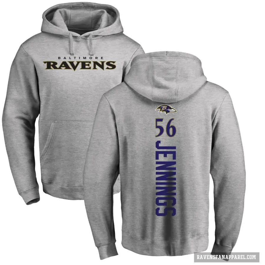 Men's ＃56 Deion Jennings Baltimore Ravens Pro Line Ash Backer Pullover Hoodie